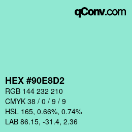 カラーコード: HEX #90E8D2 | qconv.com