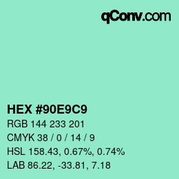 Farbcode: HEX #90E9C9 | qconv.com
