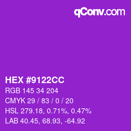 Color code: HEX #9122CC | qconv.com