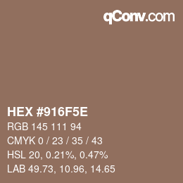 Color code: HEX #916F5E | qconv.com