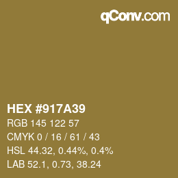 カラーコード: HEX #917A39 | qconv.com