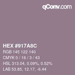 Color code: HEX #917A8C | qconv.com