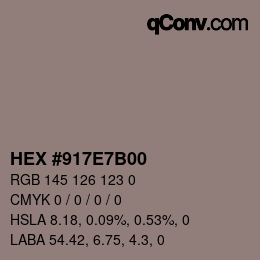 Color code: HEX #917E7B00 | qconv.com