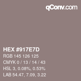 颜色代码: HEX #917E7D | qconv.com