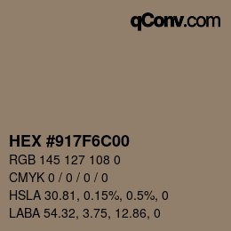 颜色代码: HEX #917F6C00 | qconv.com
