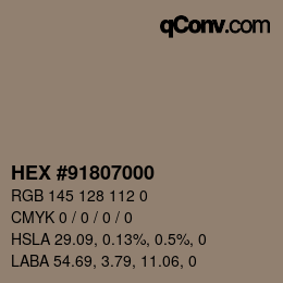 Color code: HEX #91807000 | qconv.com
