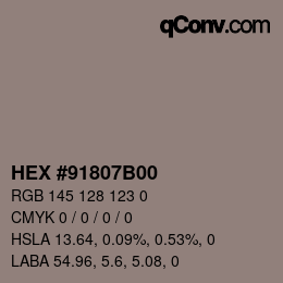 Color code: HEX #91807B00 | qconv.com