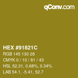颜色代码: HEX #91821C | qconv.com