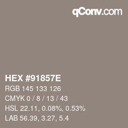 Color code: HEX #91857E | qconv.com