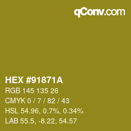 Color code: HEX #91871A | qconv.com