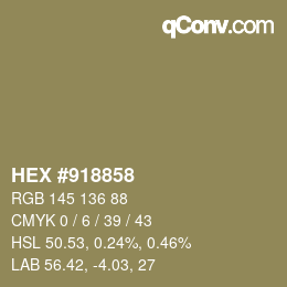 Color code: HEX #918858 | qconv.com