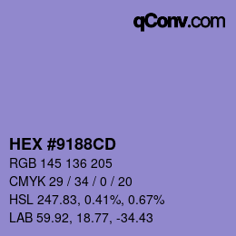 颜色代码: HEX #9188CD | qconv.com