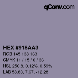 Farbcode: HEX #918AA3 | qconv.com