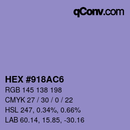 颜色代码: HEX #918AC6 | qconv.com
