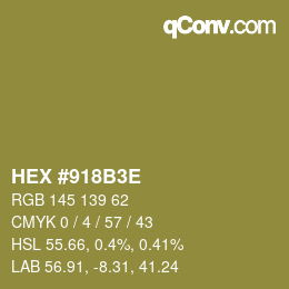 Color code: HEX #918B3E | qconv.com