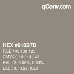 颜色代码: HEX #918B7D | qconv.com