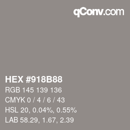 カラーコード: HEX #918B88 | qconv.com