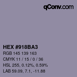 颜色代码: HEX #918BA3 | qconv.com