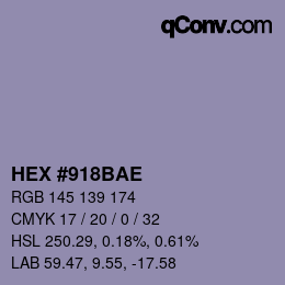 颜色代码: HEX #918BAE | qconv.com