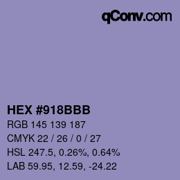 颜色代码: HEX #918BBB | qconv.com
