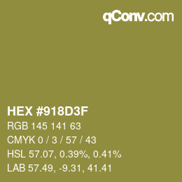 Color code: HEX #918D3F | qconv.com