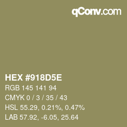 Color code: HEX #918D5E | qconv.com