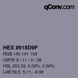 Color code: HEX #918D9F | qconv.com