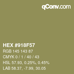 Color code: HEX #918F57 | qconv.com