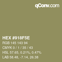 Color code: HEX #918F5E | qconv.com