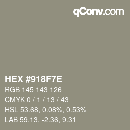 Color code: HEX #918F7E | qconv.com