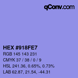 Color code: HEX #918FE7 | qconv.com