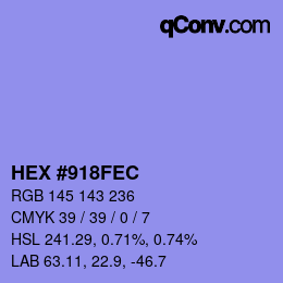 Color code: HEX #918FEC | qconv.com