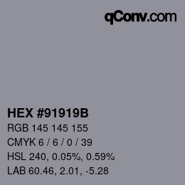 カラーコード: HEX #91919B | qconv.com