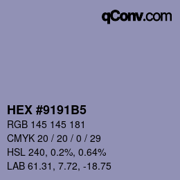 カラーコード: HEX #9191B5 | qconv.com