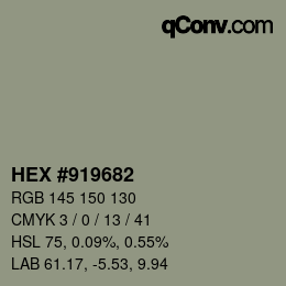 颜色代码: HEX #919682 | qconv.com