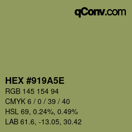 Color code: HEX #919A5E | qconv.com