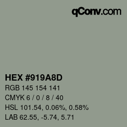 Color code: HEX #919A8D | qconv.com