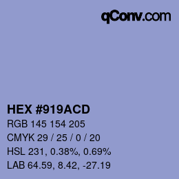 カラーコード: HEX #919ACD | qconv.com