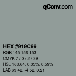 颜色代码: HEX #919C99 | qconv.com