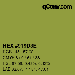 Color code: HEX #919D3E | qconv.com