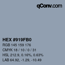 颜色代码: HEX #919FB0 | qconv.com