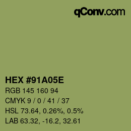 Farbcode: HEX #91A05E | qconv.com