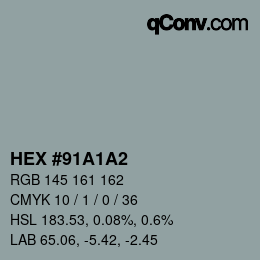 颜色代码: HEX #91A1A2 | qconv.com