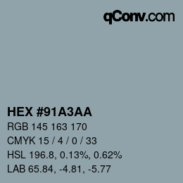 Color code: HEX #91A3AA | qconv.com