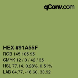 Color code: HEX #91A55F | qconv.com