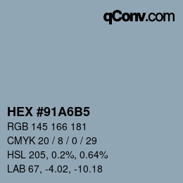 颜色代码: HEX #91A6B5 | qconv.com