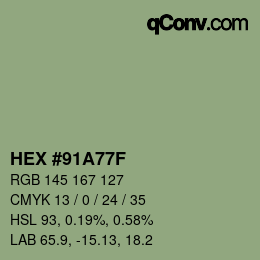 Farbcode: HEX #91A77F | qconv.com