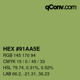 Color code: HEX #91AA5E | qconv.com