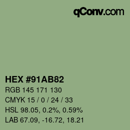 颜色代码: HEX #91AB82 | qconv.com