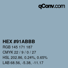 Color code: HEX #91ABBB | qconv.com